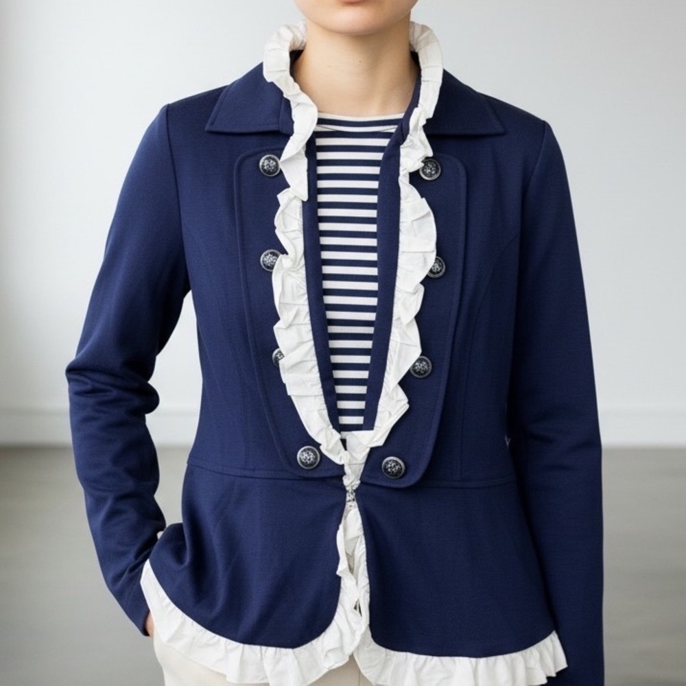 NY Collection Navy Blue Ruffle Peplum Blazer Jacket‎ XL NWT coquette Victorian